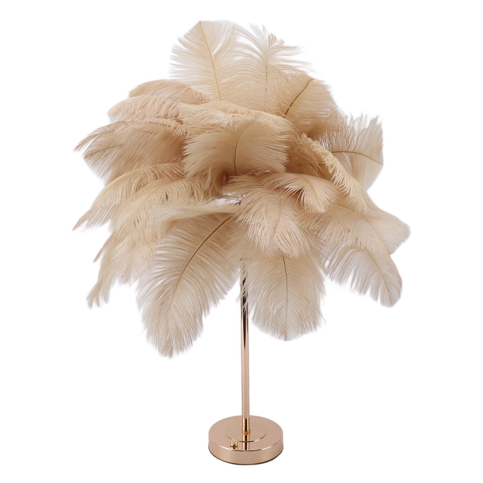 gernie Ostrich Feather Night Light, 30PCS Feathers USB Rechargeable Touch Control Feather Beside Table Lamp Decorative Table Lamp for Bedroom Living Room Dining Room (light Tan)