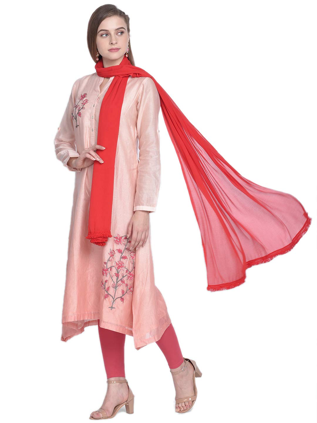 dupatta bazaar Woman's Red Chiffon Dupatta with lace on border.-picture-13