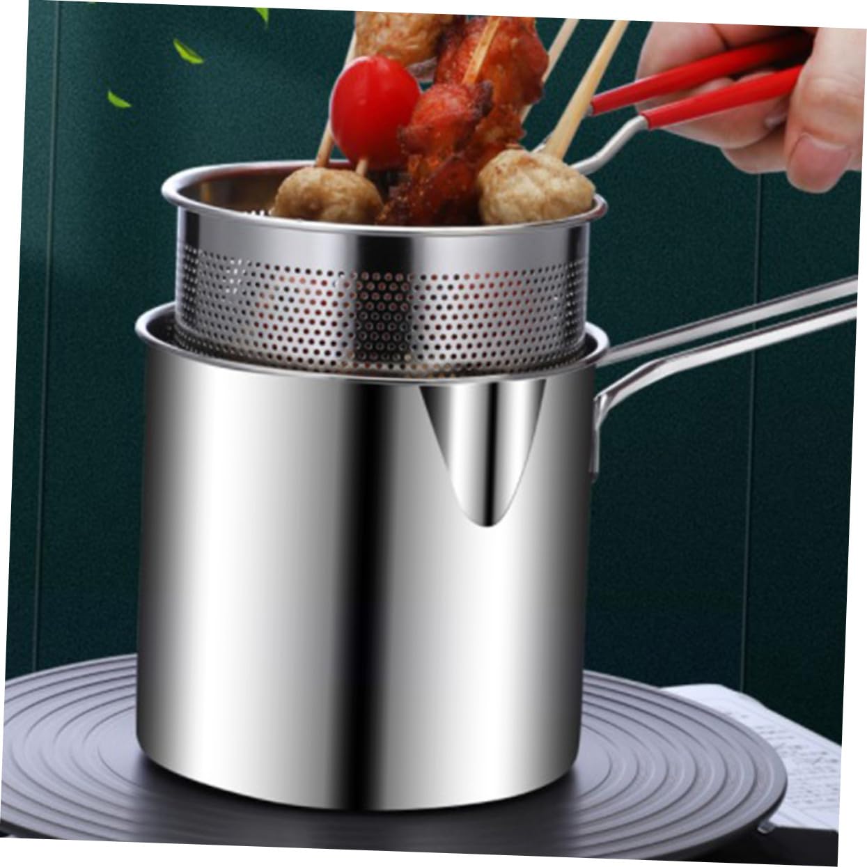 Alipis Frittiertopf Inklusive Zange und Herd Ring aus Edelstahl Silber mit Frittierkorb und Ergonomischem Griff Geeignet zum Frittieren von Fleisch und Pommes für Babyernährung