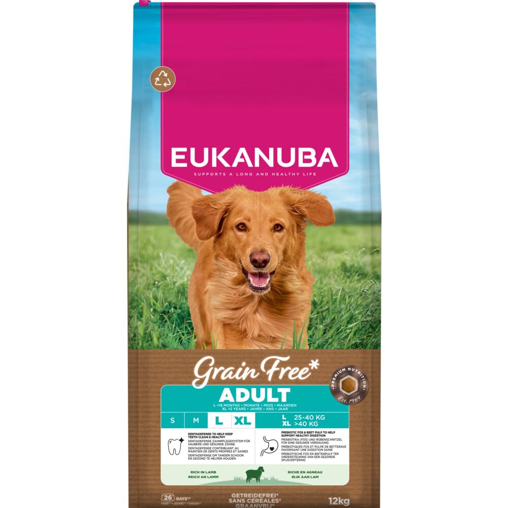 Eukanuba Karma dla psów bezzbożowa z jagnięciną dla dużych ras, sucha karma premium bez zbóż dla dorosłych psów, 12 kg