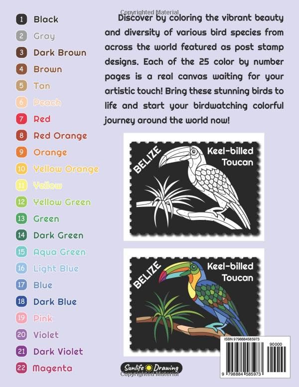 Birds Stamps Color By Number (Black Backgrounds): Activity Color By Number Coloring Book for Adults Relaxation and Stress Relief - Image 2