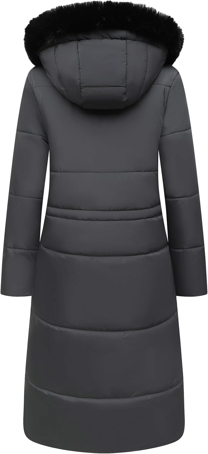 MOERDENG Women's Long Winter Puffer Coat Waterproof Warm Maxi Down Jacket Faux Fur Removable Hood Parka - Image 3