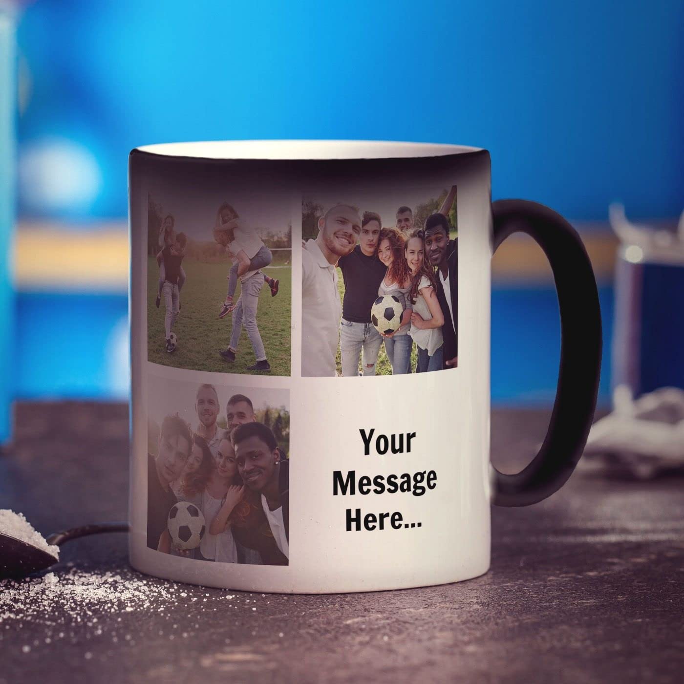Magic Heat Sensitive 3 Photo and Message Collage Mug - Add Your Own Photos and Text - Custom Gift for Birthday, Christmas, Anniversary - Personalised Present for Him, Her - 11oz Ceramic Cup