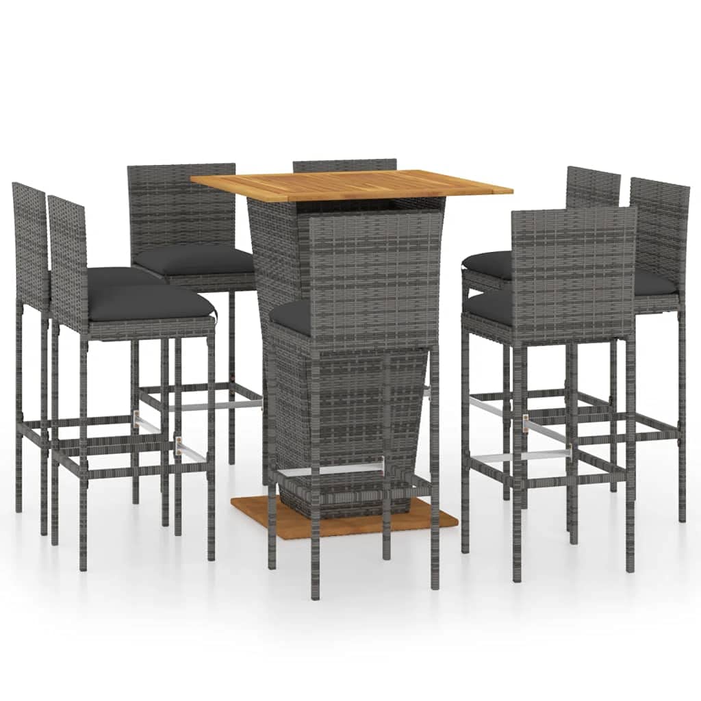 SKM Ensemble de Bar de Jardin 9 pcs et Coussins Résine tressée Gris-61.2KG