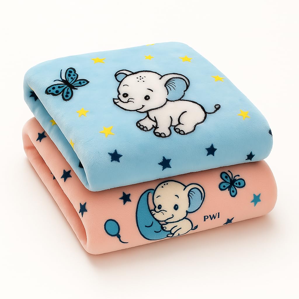 PWI Supersoft Baby Blanket Wrapper for Newborn | 30x40 inches | Lightweight AC Blanket for 0-2 Years | Ultra Soft & Skin-Friendly | Pack of 2 (Blue and Peach)-image-30