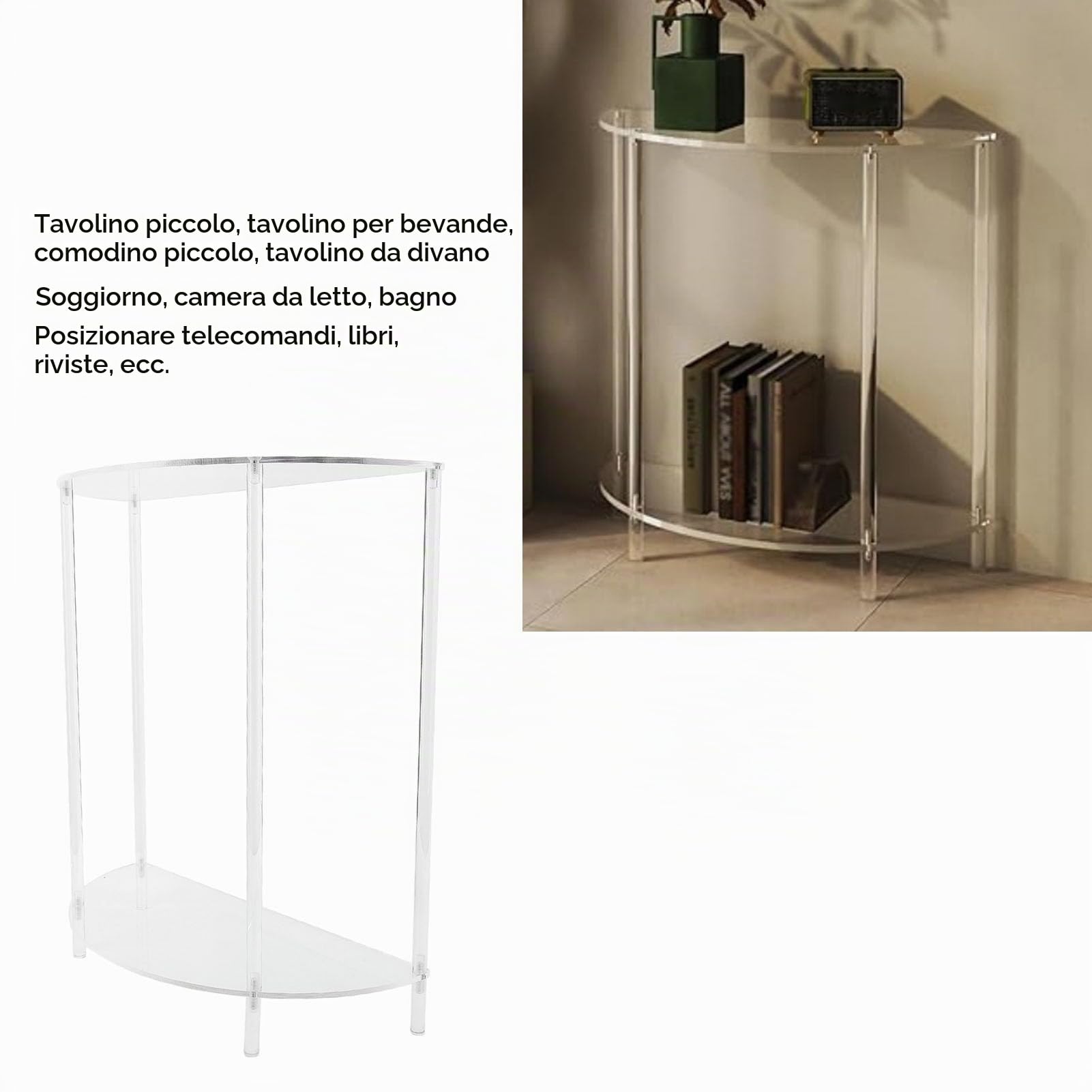 banapoy Tavolino Angolare in Acrilico, Tavolo con Accenti a Mezzaluna a 2 Livelli Tavolo da Ingresso Moderno a Mezzaluna, Decorazioni per la Casa per Soggiorno, Camera da Letto, Bagno,