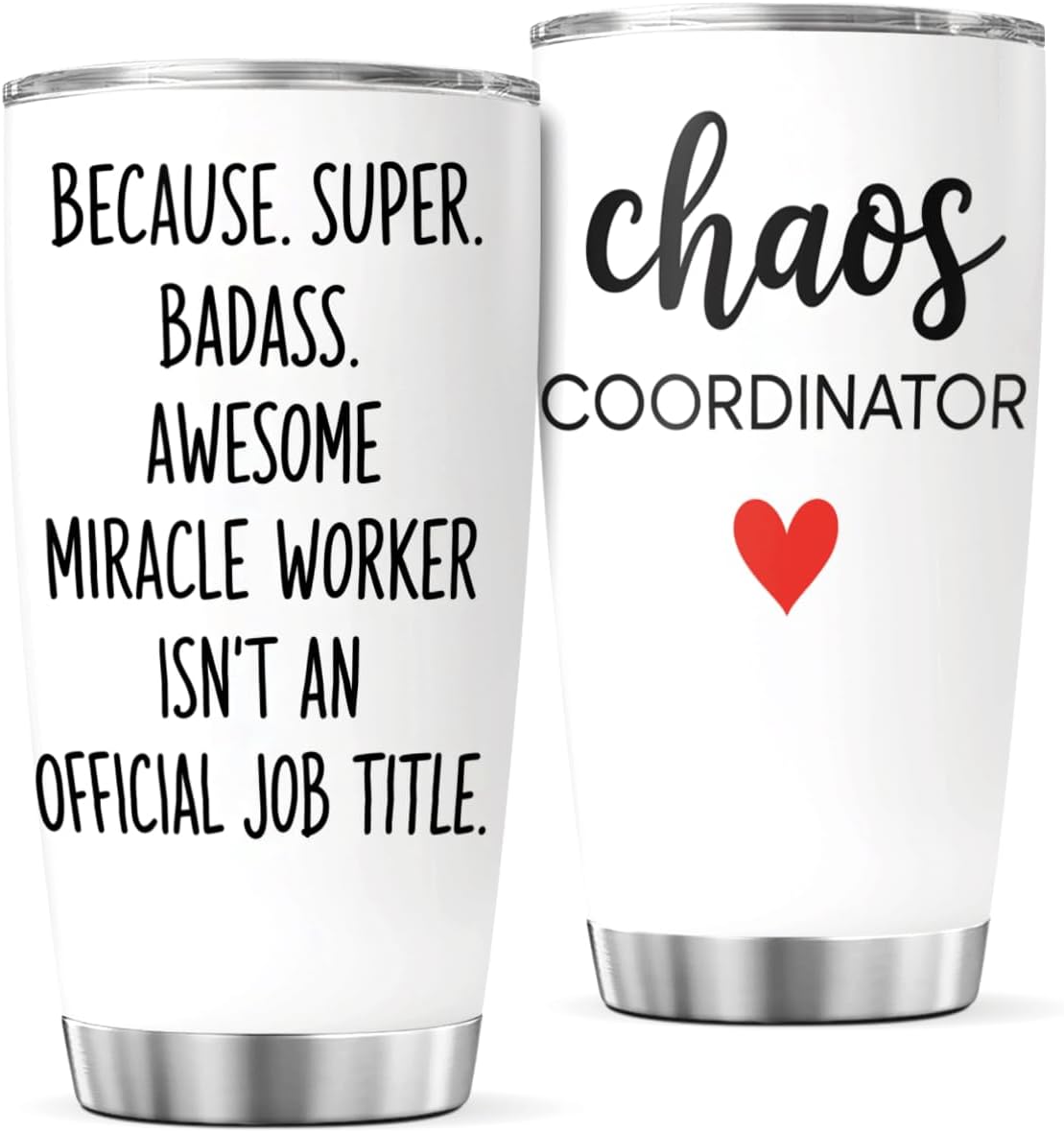 CUBICER Chaos Coordinator Quote Stainless Steel Tumbler 20 Oz Inspirational Funny Gift For Moms Teachers Nurses Workers Cool Insulated Mug Hot Travel Outdoor Iced Heat Bottle
