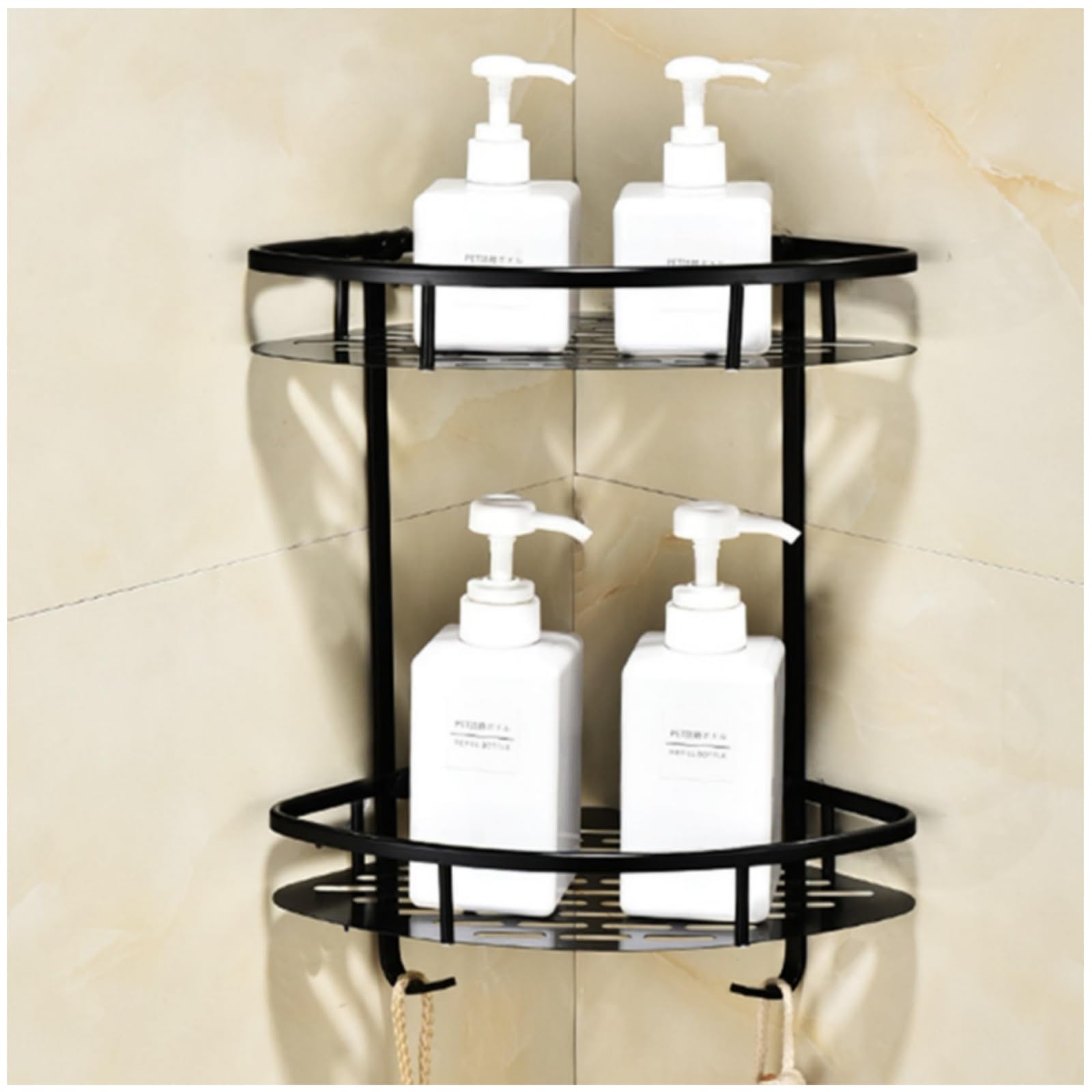 Eivdru Corner Shower Caddy with 2 Tiers, Corner Shelf, Shampoo and Body Wash Holder with Shelves, Wall Mount Aluminium Bathroom Shelf
