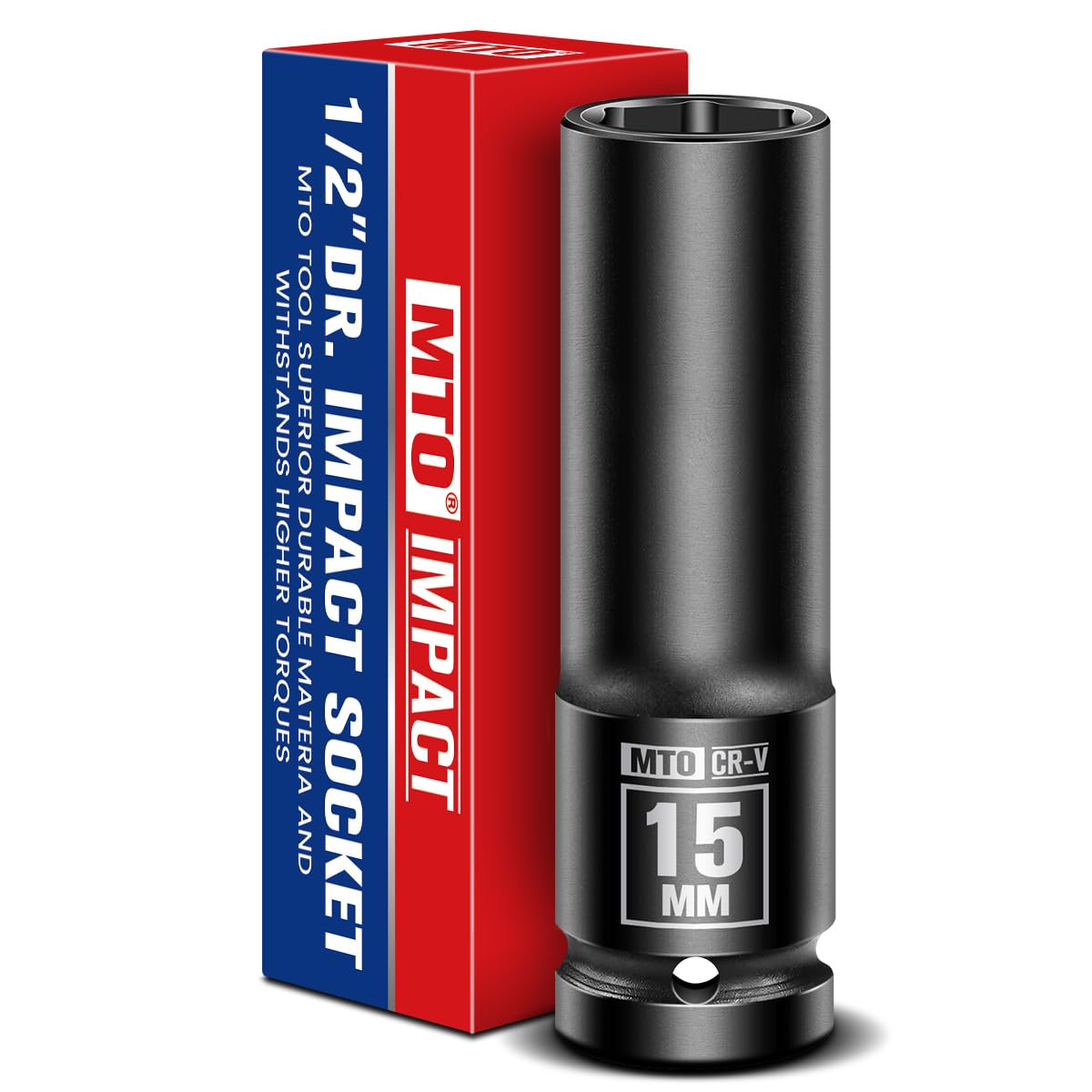 MTO 1/2" Drive 15mm Deep Impact Socket, 6-Point Metric Socket for Automotive Maintaince, CR-V Steel Meets ANSI Standards