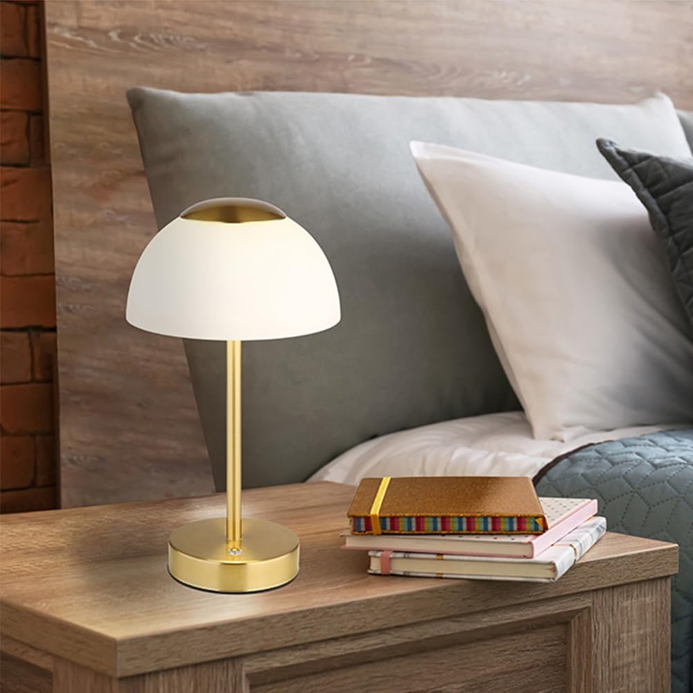 Lampada da tavolo LED - H 31 cm - Ottone - Bianco - Vetro - Metallo - Dimmerabile