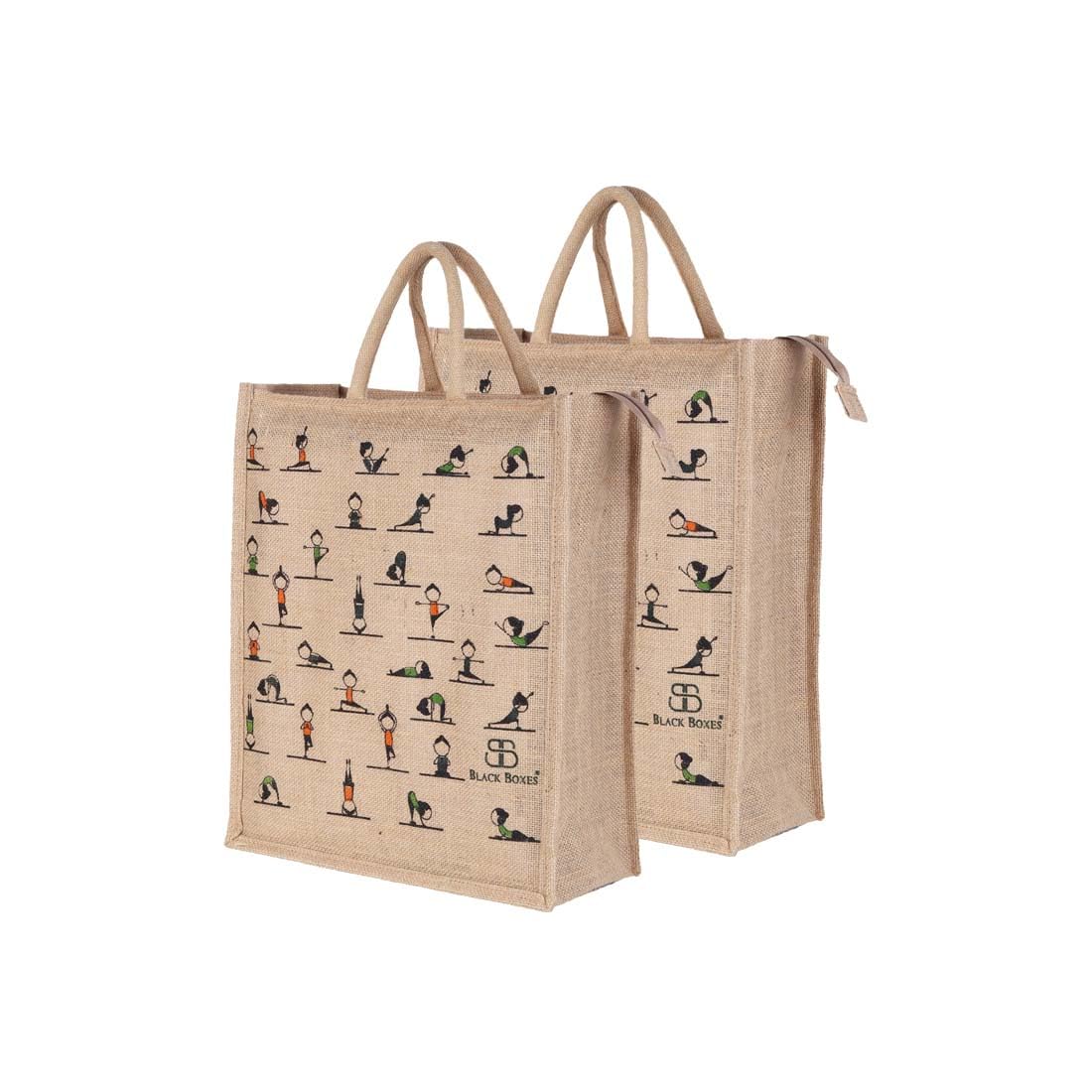 BLACKBOXES Big Eco Cotton Jute Shopping Bags for Carry Milk Grocery fruits Vegetable with Reinforced Handles jhola Bag - Kitchen Essential (16x5.5x14.5-inches)