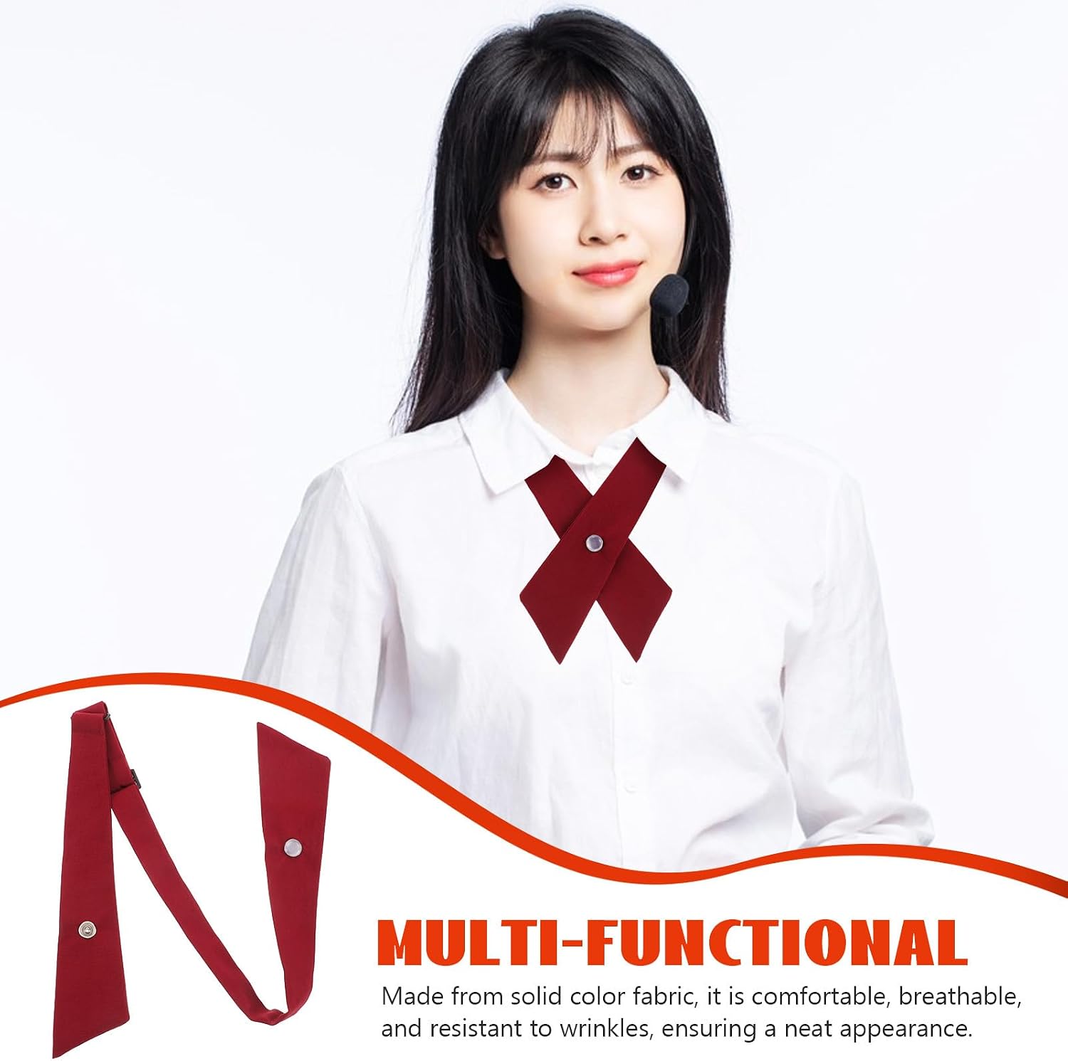 Pre-tied Bow Tie Brooch Burgundy Cross Jk Style Uniform Accessory for Men Women Boys School and Formal Wear