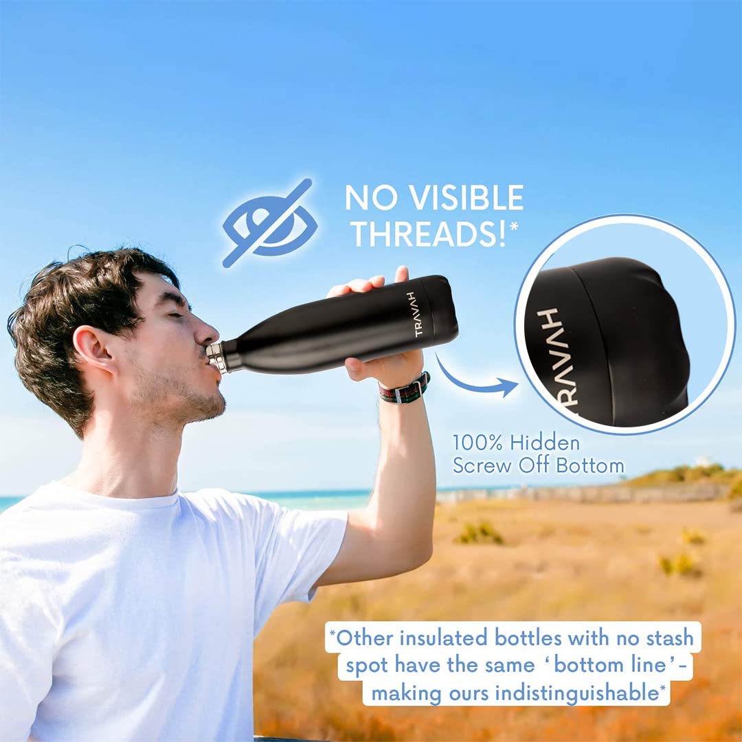 Diversion - Borraccia sicura con fondo nascosto per oggetti di valore, capacità di 481,9 g, scomparto per liquidi e secchi, in acciaio inox, isolato sottovuoto, a prova di perdite, sacchetto a prova