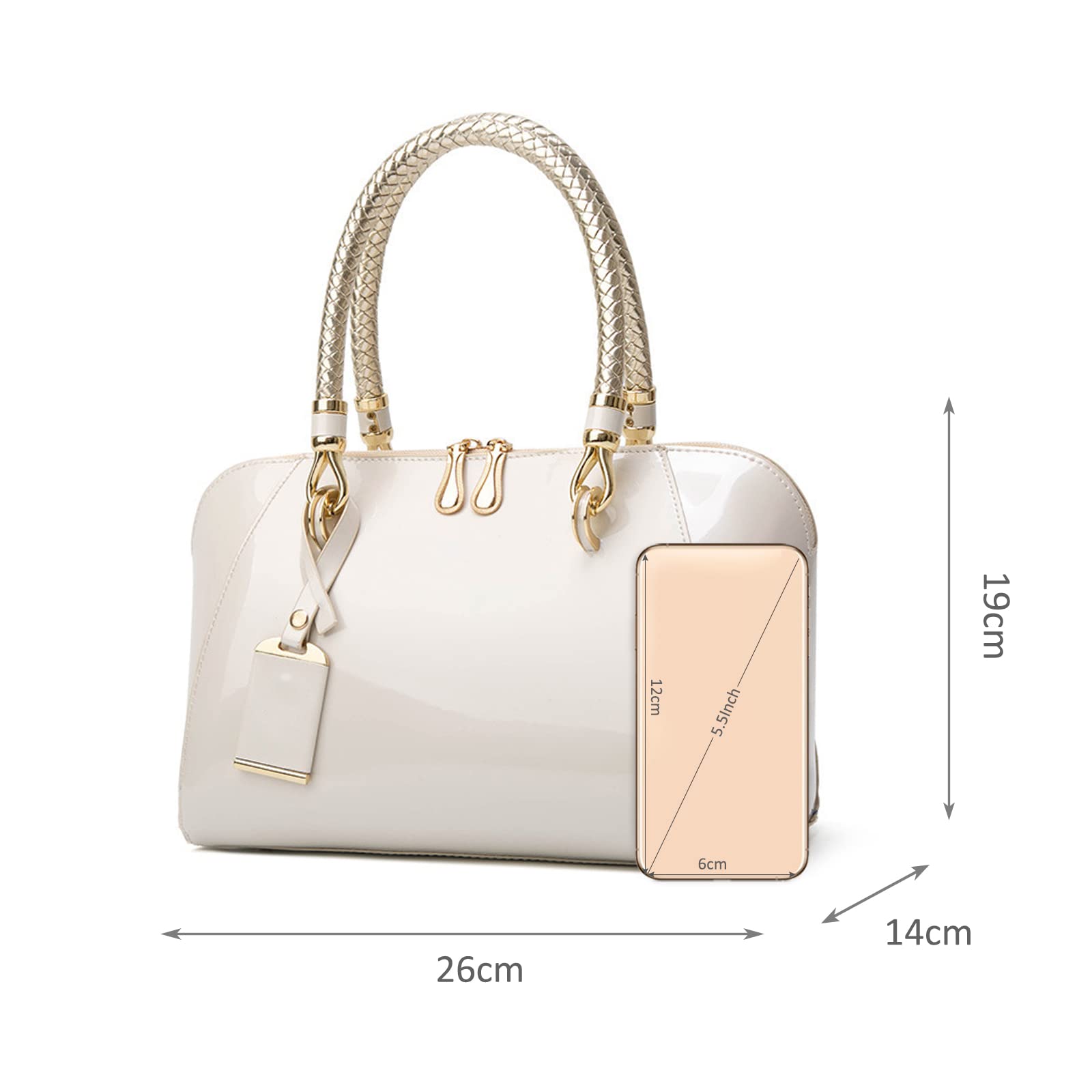 NICOLE & DORIS Moda Borse Donna Borse a Mano Elegante Borsa a Spalla in Vernice Sera Pochette Donna Borsetta da Sposa Bianco