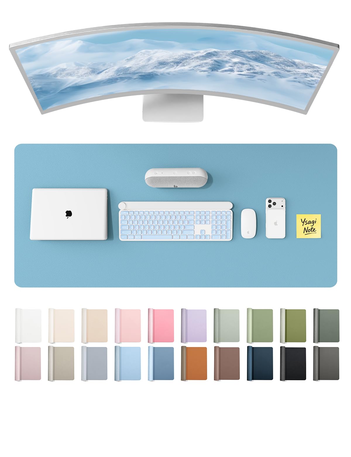 YSAGi Leather Desk Protector, Office Mat, Large Mouse Mat, Non-Slip PU Leather Blotter, Laptop Desk Mat, Waterproof Writing Pad for Office and Home (Sea Blue, 47" x 17")