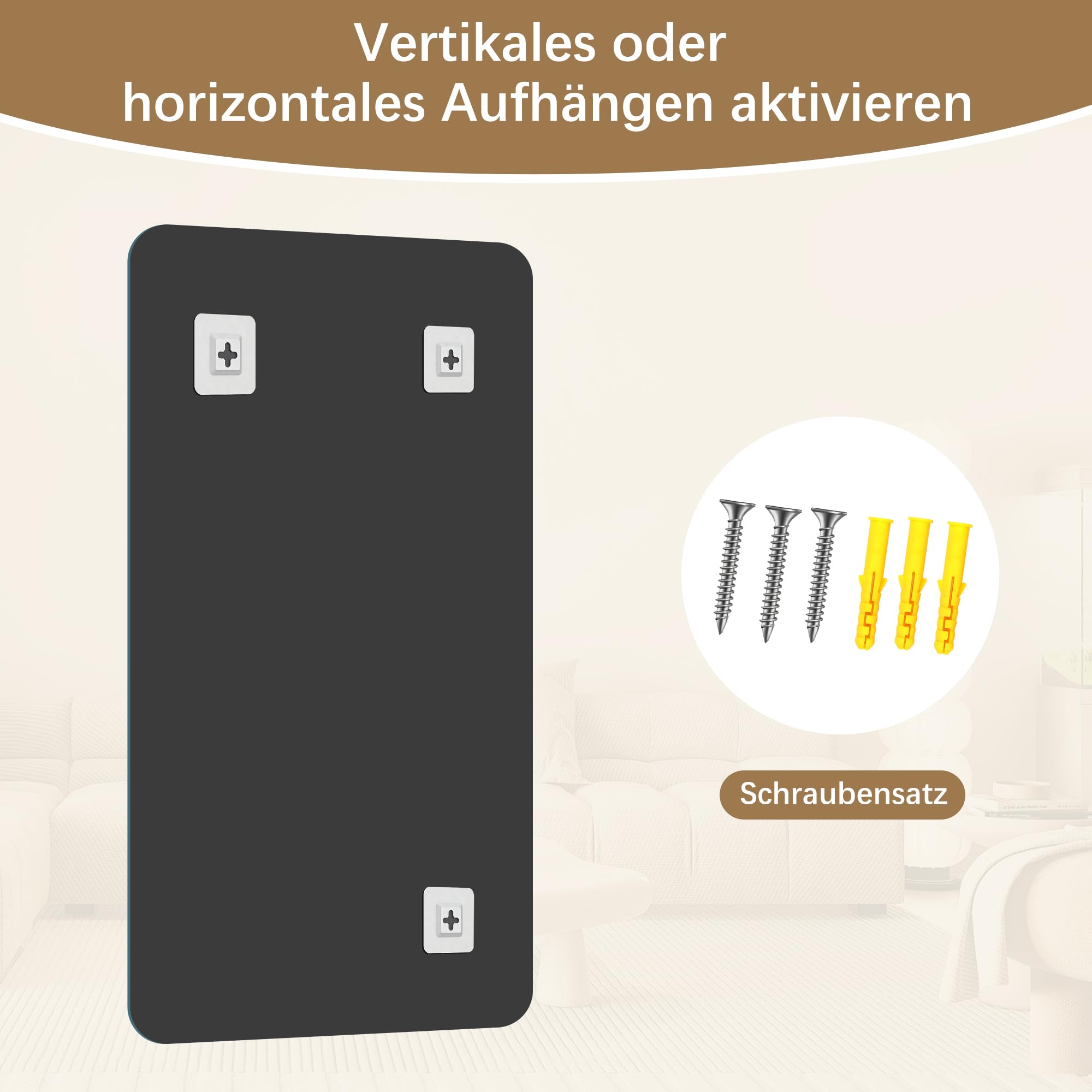 KOCUUY Rechteckiger rahmenloser Badezimmerspiegel, 120 x 60 cm Wandspiegel, Spiegel mit Shatterproof Glas, HD Reflexion, Abgerundeten Ecken, geeignet für Badezimmer, Schlafzimmer oder Ankleidezimmer
