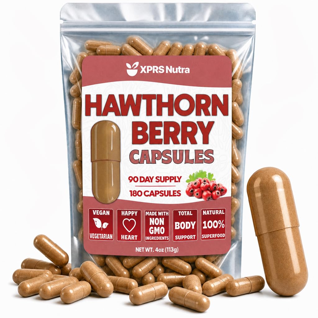 XPRS Nutra Hawthorn Berry Capsules - 180 Count (90 Day Supply) of Premium Hawthorne Berry Capsules for Cardiovascular Support - Vegan Friendly Hearth Health Supplement