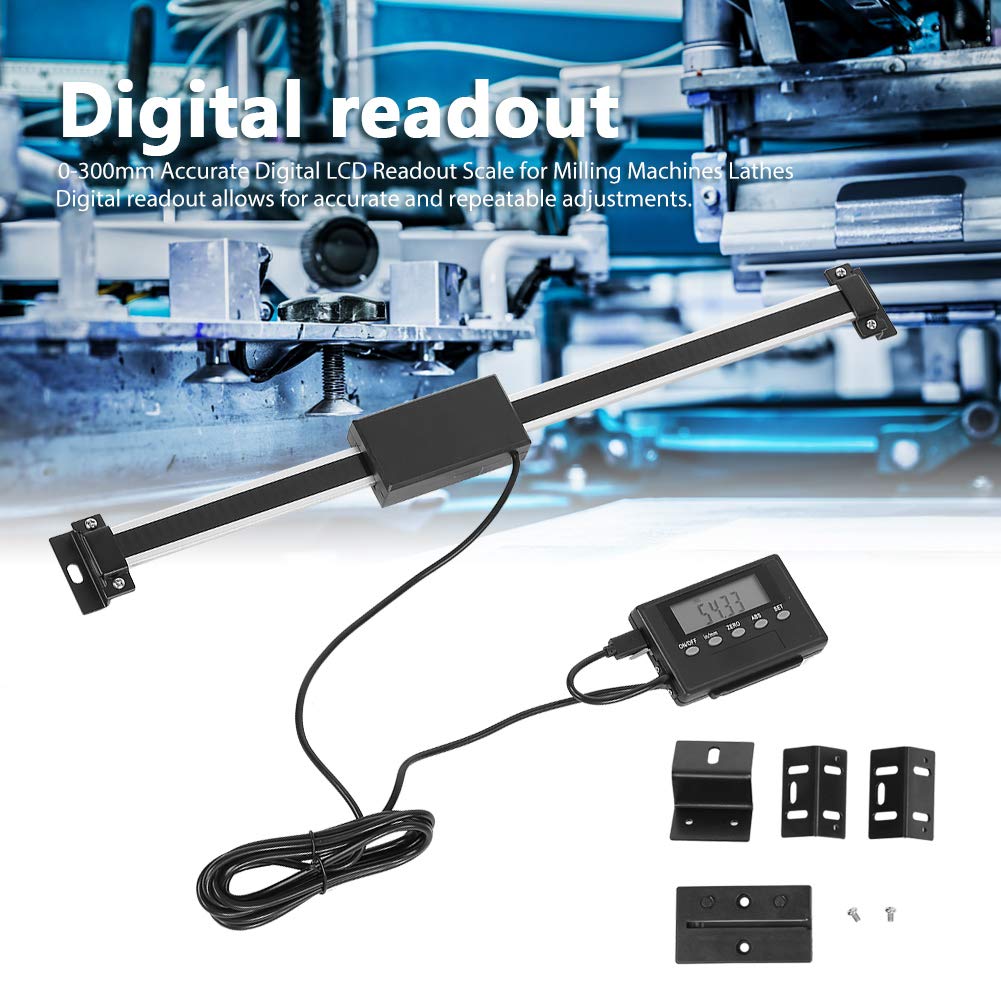Lectura digital,Kit de lectura de pinza digital, 0-300mm DRO LCD remoto calibrador de escala lineal,pinza de aluminio alta precisión, medida para molino/torno lineal magnético