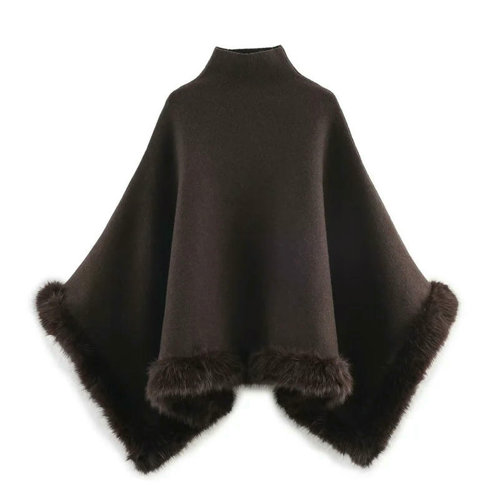 CHENSHI Maglione Donna Top da Invernale Nuovo Stile Marrone Scuro Pullover Lavorato A Maglia con Bordi Lunghi Mantella Temperamento Elegante E alla Moda-Marrone Scuro-l