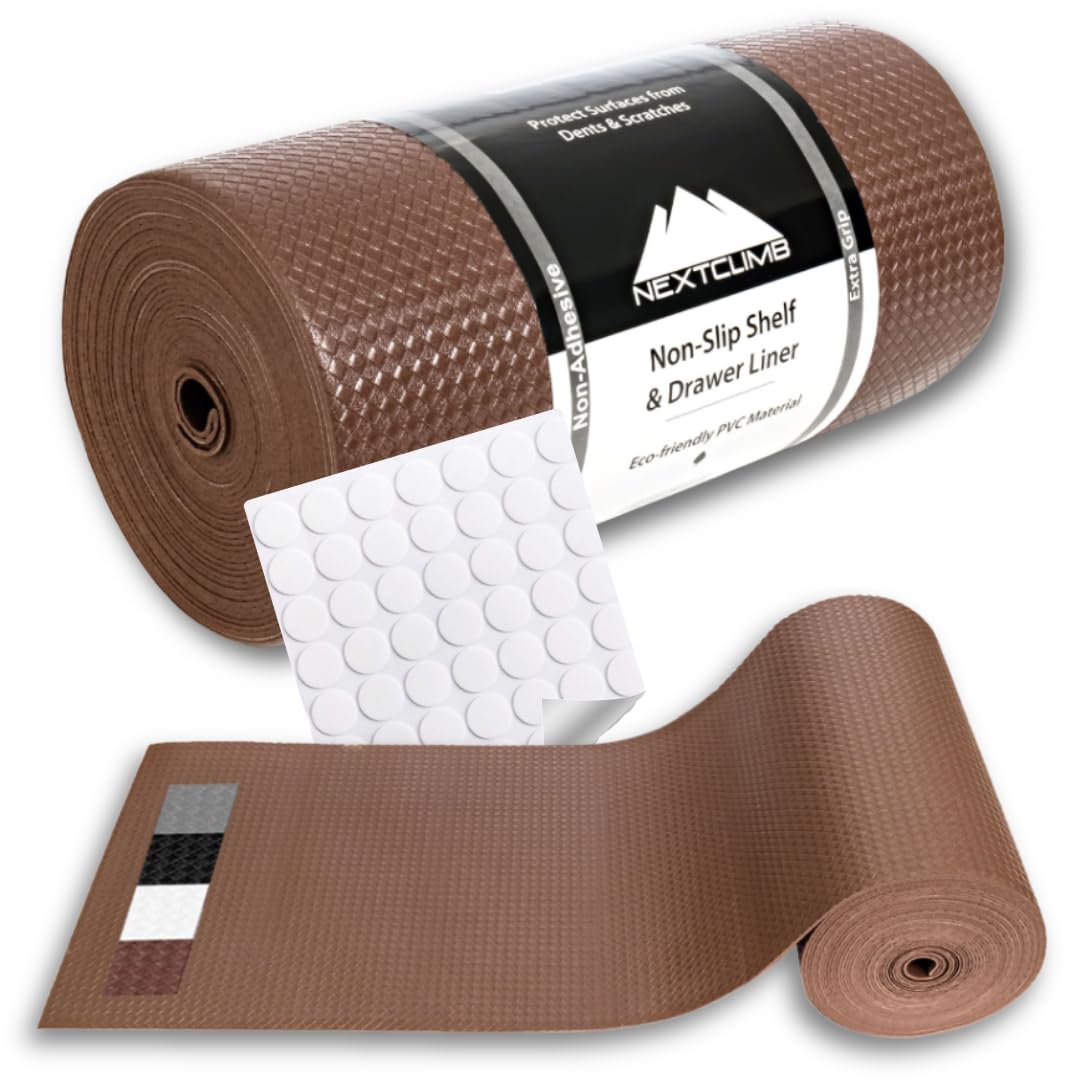 Kitchen Drawer and Cabinet Shelf Liner - Truly Non Slip, Non Adhesive - Easy Cut/Fit, Protect Shelves, Wardrobe, Bathroom Surfaces (Brown, 30 x 900cm)