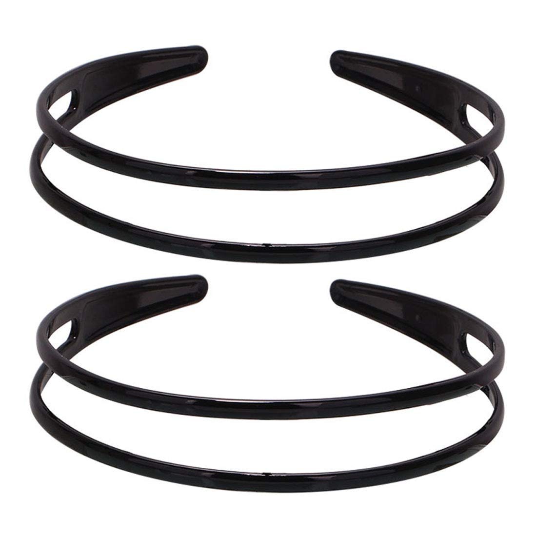 Set of 2 Women Bright Black Wide-Edged Headband Hair Hoop Plastic Hollow Stripe Hard Headwear Hairband (Black- Double rows)