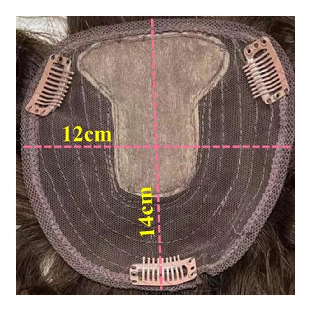 12 x 14 cm Silk Base Hair Topper For Women with Thinning Real Human Piece, Long Curly Wavy Clip in Hairpiece Extensions (Dark Brown, 30 cm)