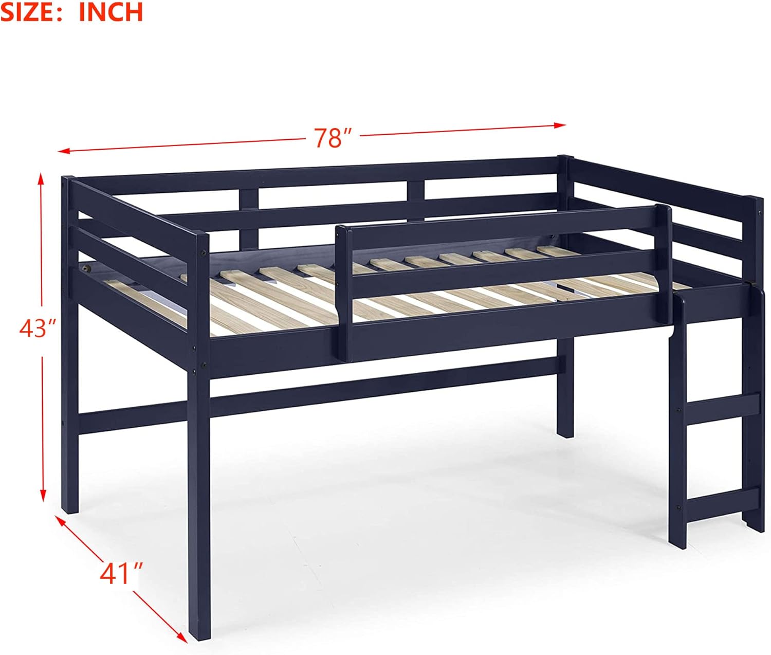 Harper & Bright Designs Low Loft Bed Twin Size Wooden Loft Bed Frame with Ladder for Kids, Navy Blue
