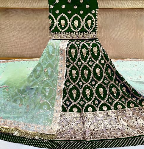 Image of Fancy Heavy Embroidery Work Shimmer Silk Semi-stitched Rajasthani Poshak Rajputi Lehenga Choli For Women