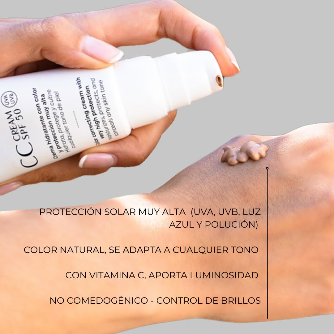 FARMA DORSCH | CC Cream SPF 50 | Crema Solar Hidratante con Alta Protección Solar | Antiedad y Antioxidante | +84% de Ingredientes Naturales | 50 ml