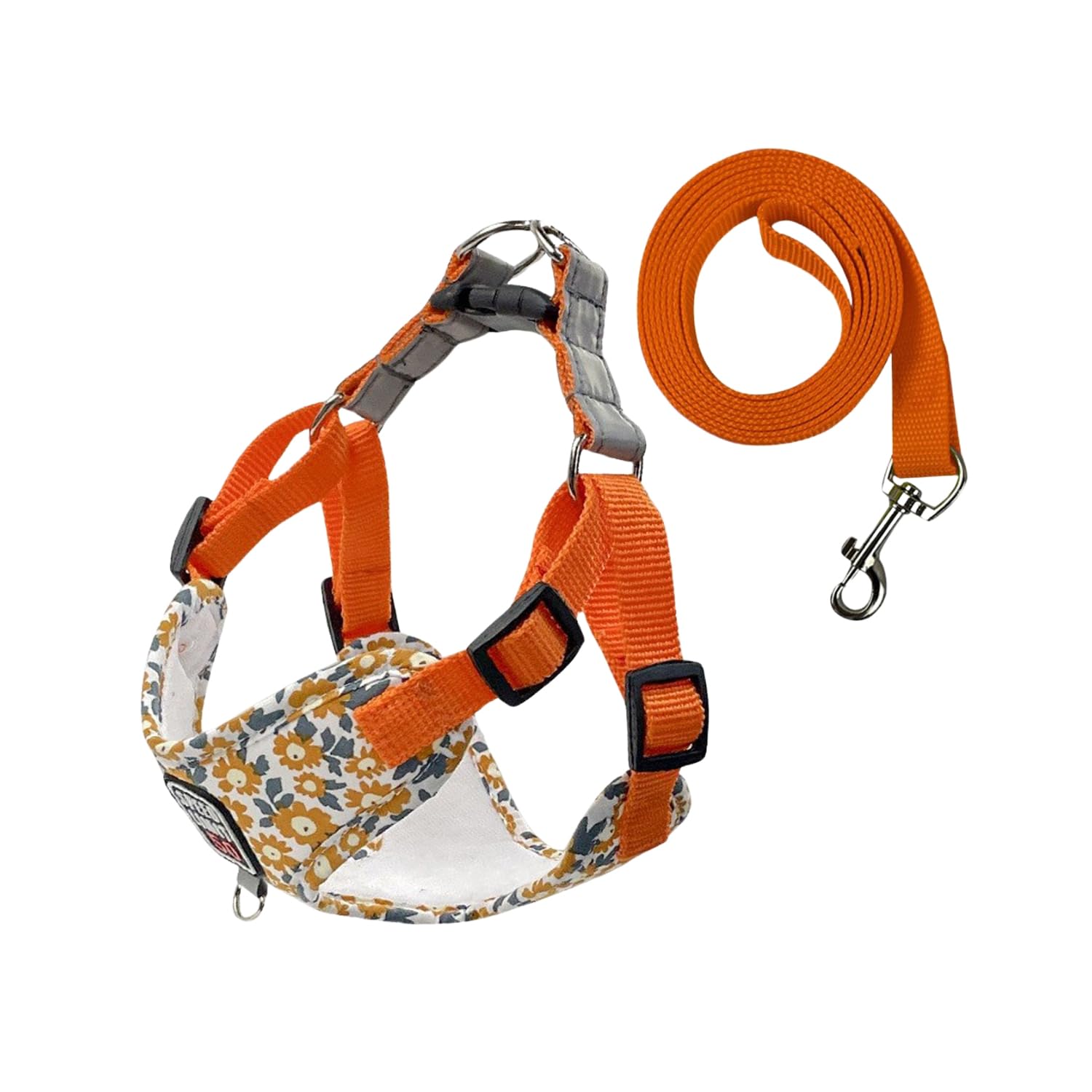 BT Bear Dog Harness and Lead Set,Daisy Flower Adjustable Soft Small Dog Vest Harness,Breathable Pet Harness for Cats Puppy Small Dogs(Orange,S)