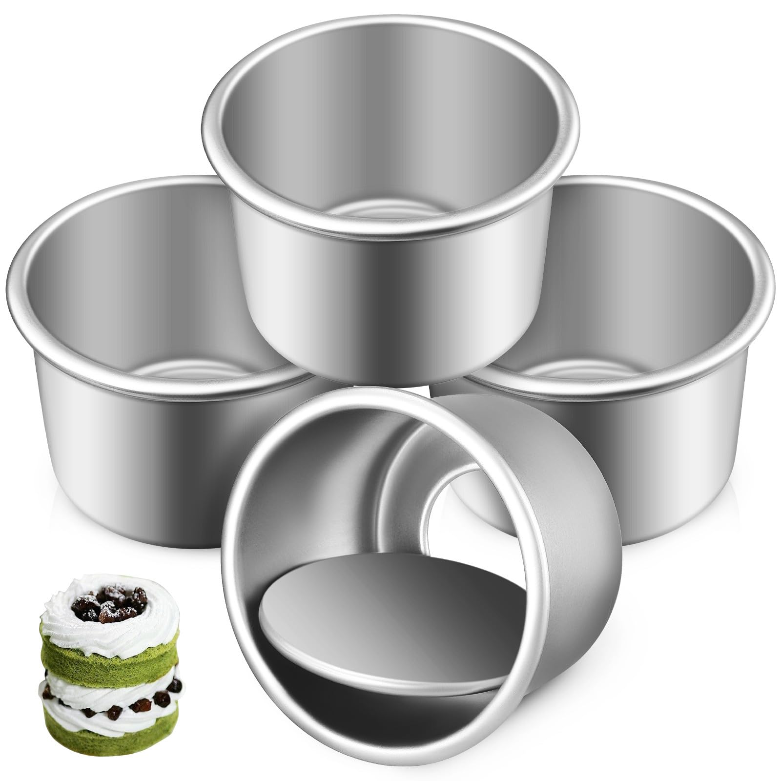 Molde para Hornear Pastel de Gasa Redondo 2 Pulgadas Aleación de Aluminio Antiadherente con Fondo Desmontable Juego de 4 Unidades para Quiches y Postres Doméstico