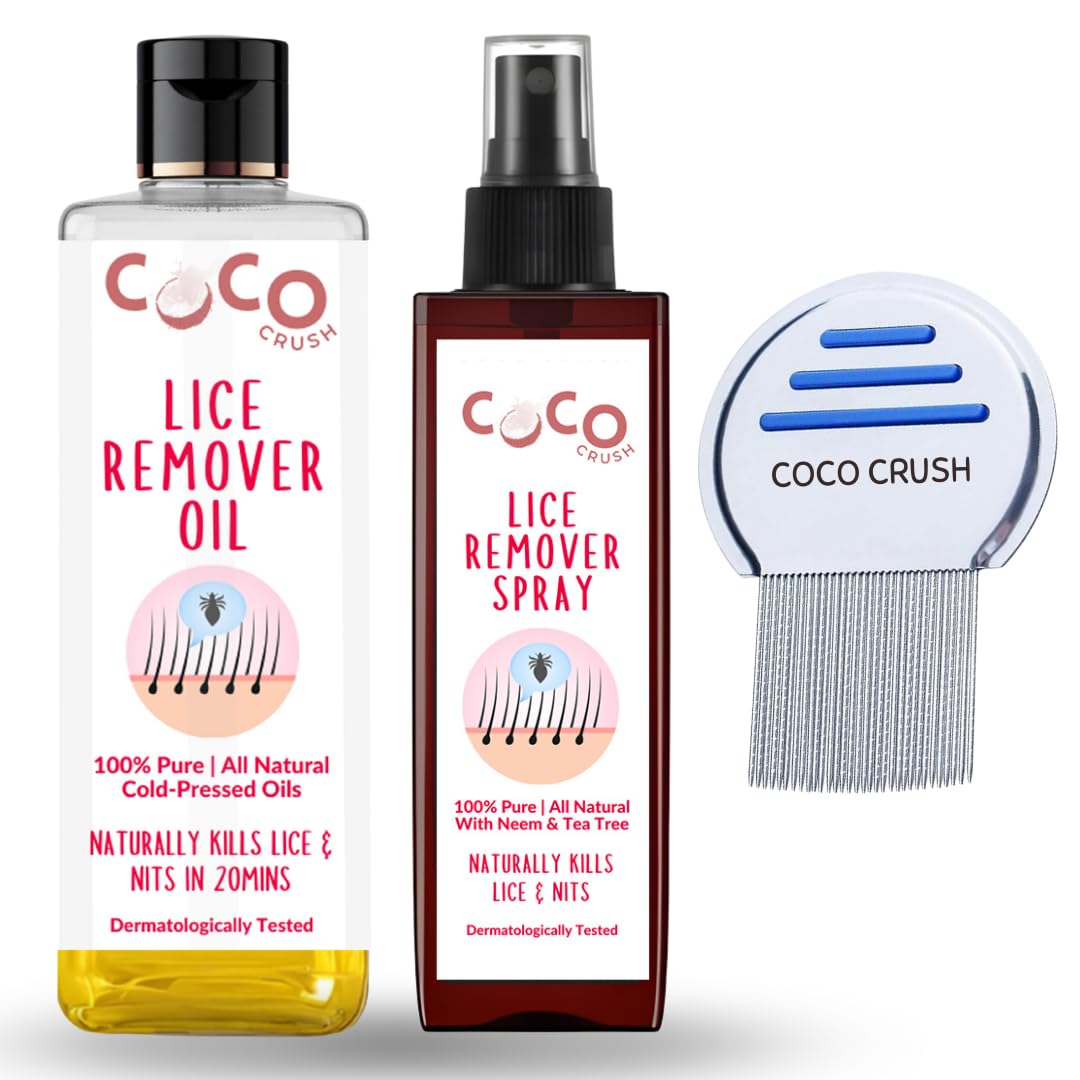 Ayurvedic Lice Removal Oil, Lice Hair Spray & Lice Comb | 100% Natural | Kills Lice, Eggs & Nits in 20 Minutes | Easy & Safe for Kids (2 * 100ml + comb) (200ml)