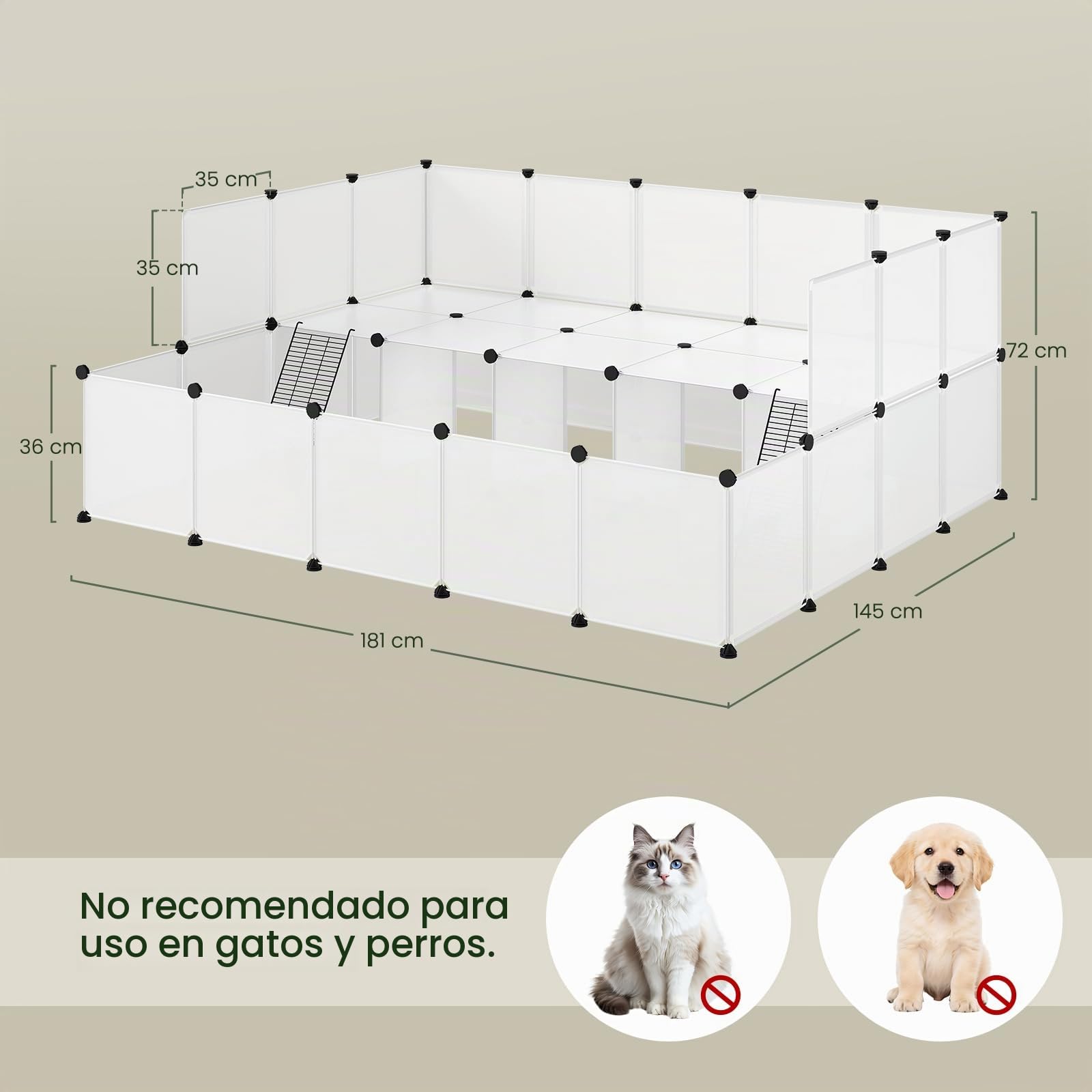 EUGAD Jaula para Animales Pequeños, Valla de Plástico para Conejos | 43 Paneles 35x35cm, 2-Floor Grands Jaula de Cobayas, Interior Recinto para Conejos Hámster Chinchillas