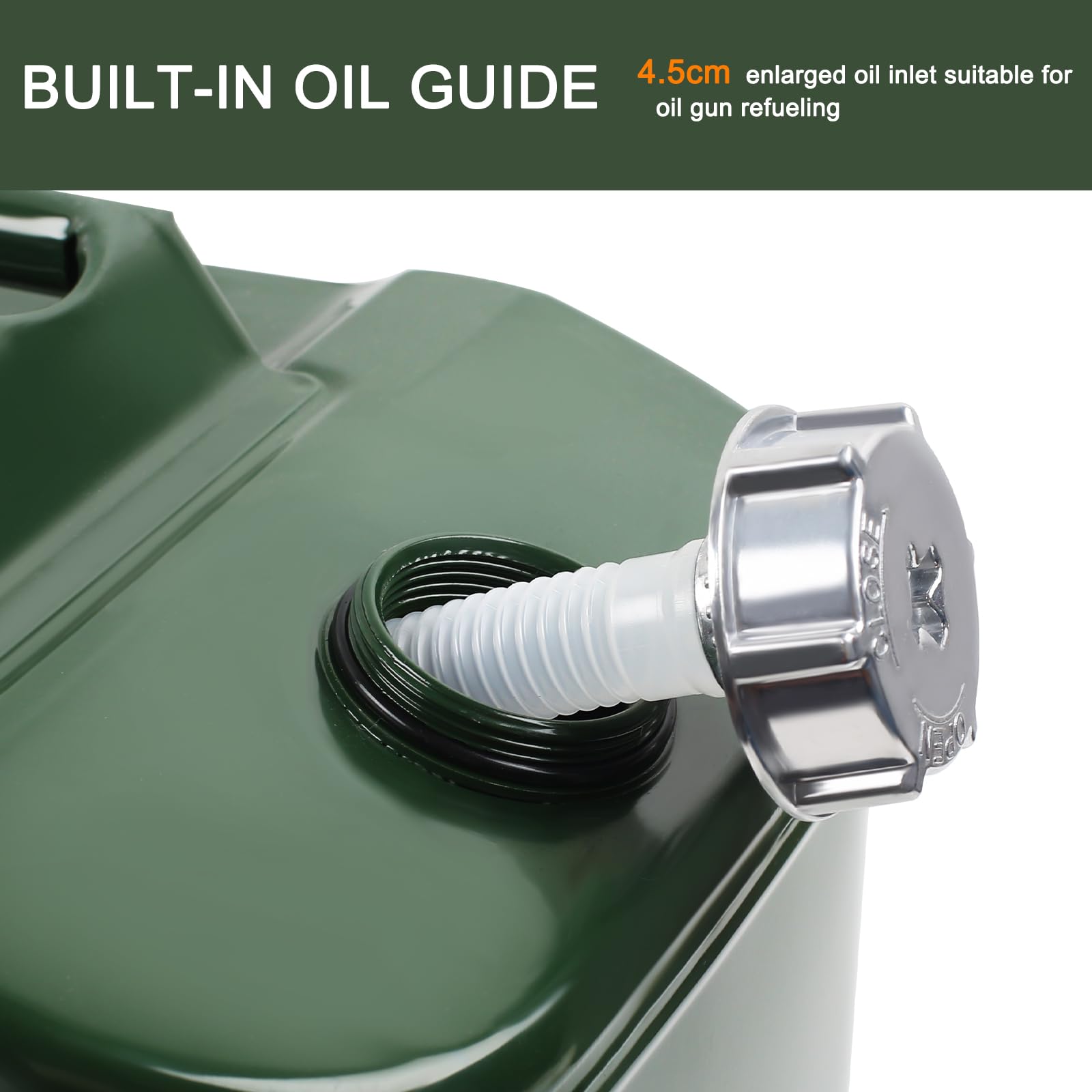 Bidón de combustible de 20 litros, color verde, lata de gasolina de metal con tubo de tanque de combustible portátil, para diésel, gasolina, aceite