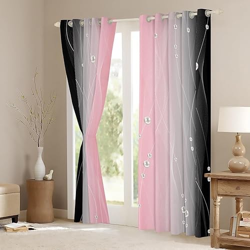 Miniatura 3 de (2 paneles, 38 x 45 pulgadas), cortinas de oscurecimiento rosa y negro, cortinas de rayas para dormitorio, sala de estar, para niños, mujeres y