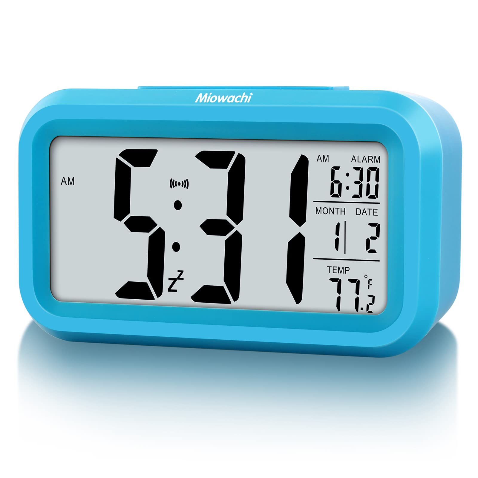 Miowachi Small Digital Alarm Clock for Bedrooms,Battery Operated,Snooze,Night Light Desk Table Nightstand Bedside Beside Clock for Kids,Adults,Blue