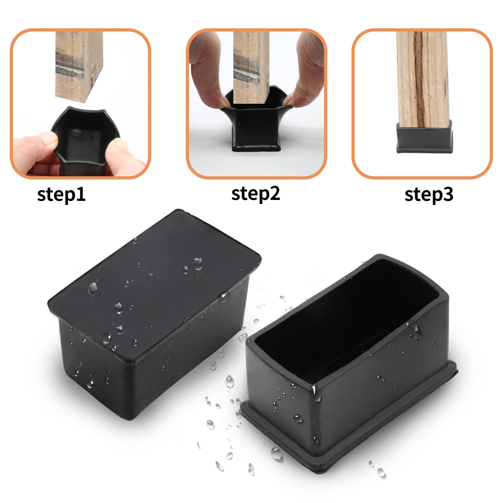 Protectores De Goma PVC Para Patas De Silla Y Mesa – Forma Rectangular, Ancho De 10 A 60 Mm (Negro, Goobetter)