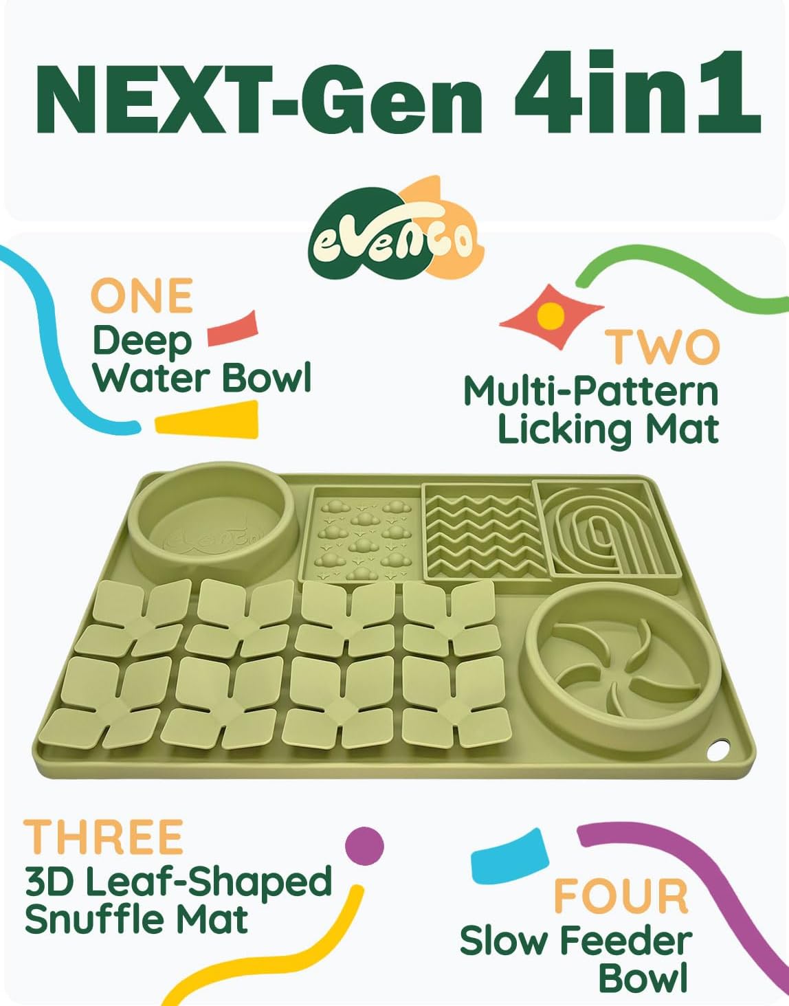 Slow Feeder Bowl for Dogs and Cats, Silicone Lick Mat & Snuffle Mat with Suction Cups - Interactive Puzzle Feeder, Slow Eating, Keep Busy and Reduce Vomiting (15.75" x 10.5" Green) image 5