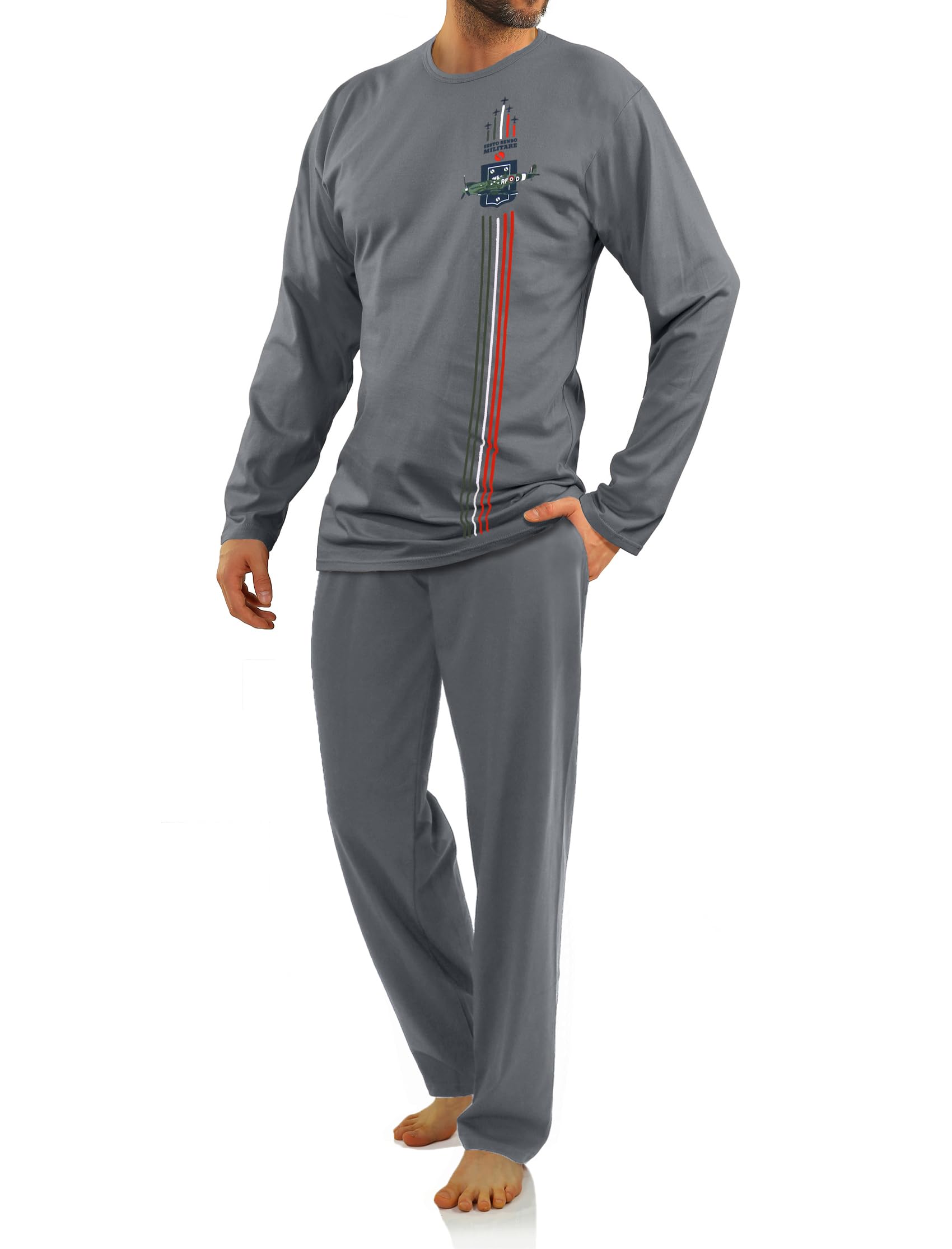 sesto senso Herren Schlafanzug Lang Baumwolle Militär Pyjama Langarm Lange Pyjamahose Set Nachtwäsche