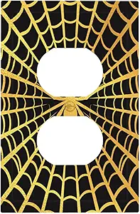Decorative Outlet Covers Black Background with Golden Spiderweb Spider 1 Gang Duplex Light Switch Cover Plate Unique Wall Plate Electrical Switch Plate Covers for Bedroom Home Decor