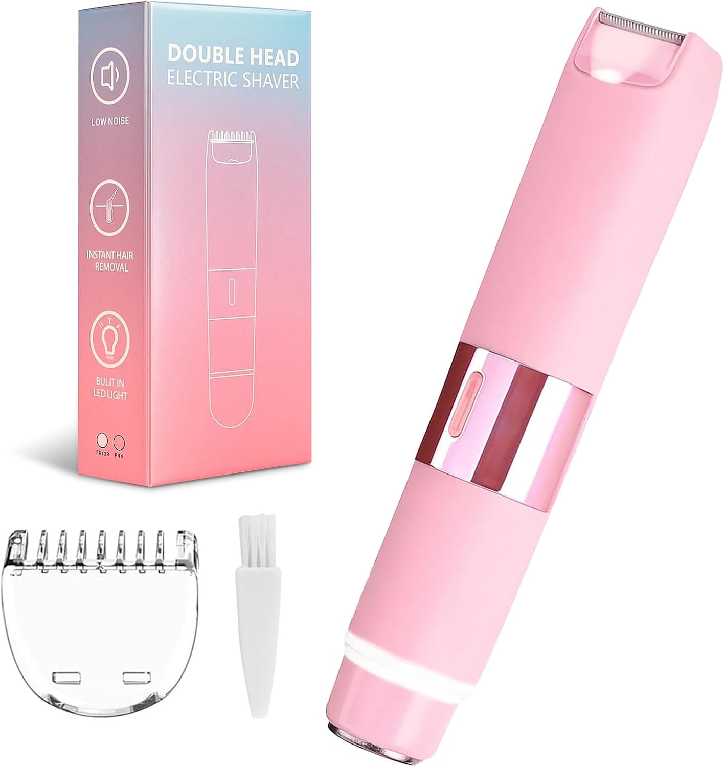 Bikini Trimmer for Women - 2 in 1 Painless Electric Razors for Women, IPX7 Waterproof Rechargeable LED Dual Head Electric Shaver for Lady Bikini Underarm, Body, Leg, Face Hair Remove (Light Pink)
