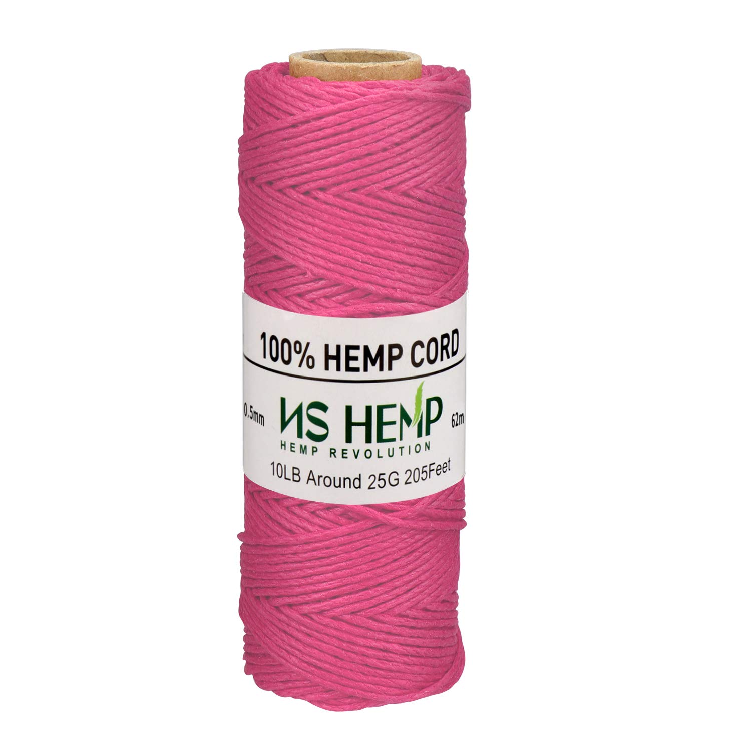 NS HEMP 100% Hemp Cord for Jewelry Making 0.5mm 62 Meters (205feet) (42# Pink)