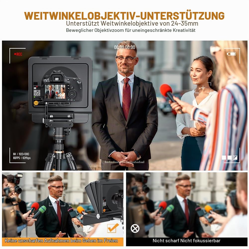 LENSGO Teleprompter 10'' Prompter für Tablet Smartphone DSLR/SLR Kameras mit Fernbedienung Kostenlose APP Kompatibel mit iOS/Android für Interview/Online Unterricht/Live Streaming (for Camera/Phone)