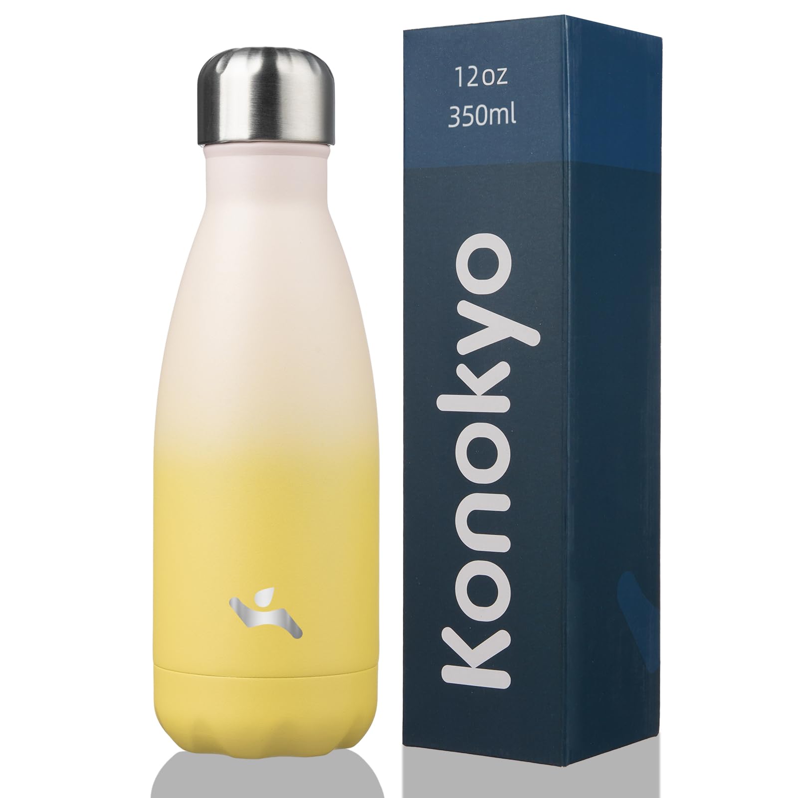 Konokyo Insulated Water Bottles,12 oz Double Wall Stainless Steel Vacumm Metal Flask for Sports Travel,Lemon