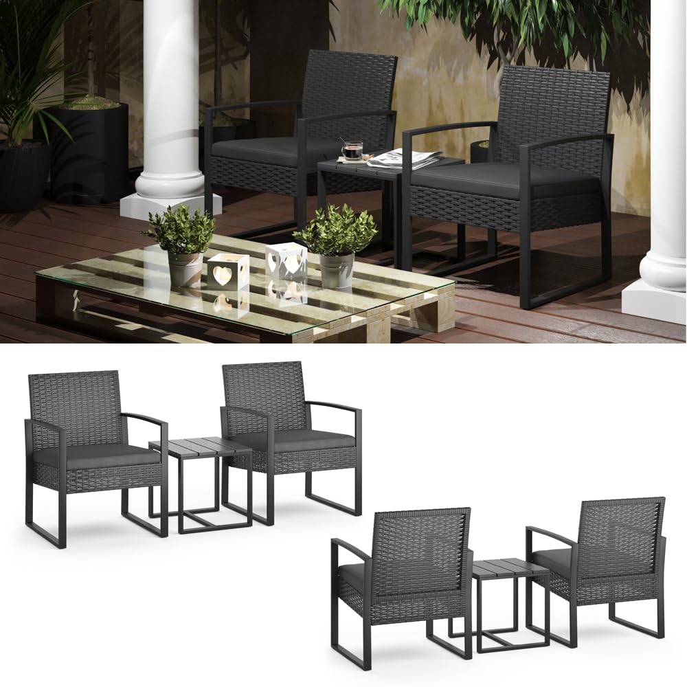 Ok-living Salottino da giardino antracite 3 pezzi con tavolo