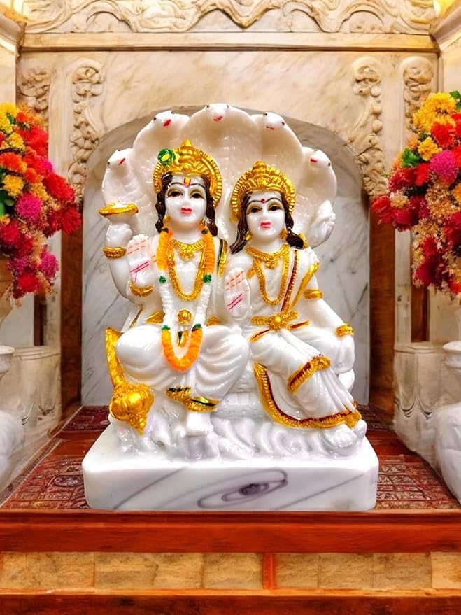 Image of Exquisite Laxmi Narayan Marble Murti - Handcrafted Spiritual Idol for Home Temple, Vastu, and Divine Blessings.