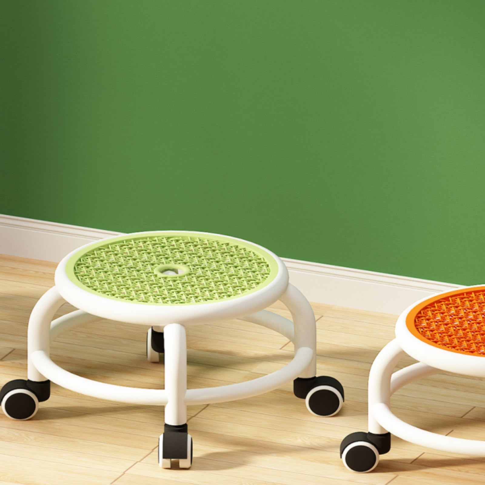 Tabouret Pivotant Rond Bas avec Roulettes Plastique Grey