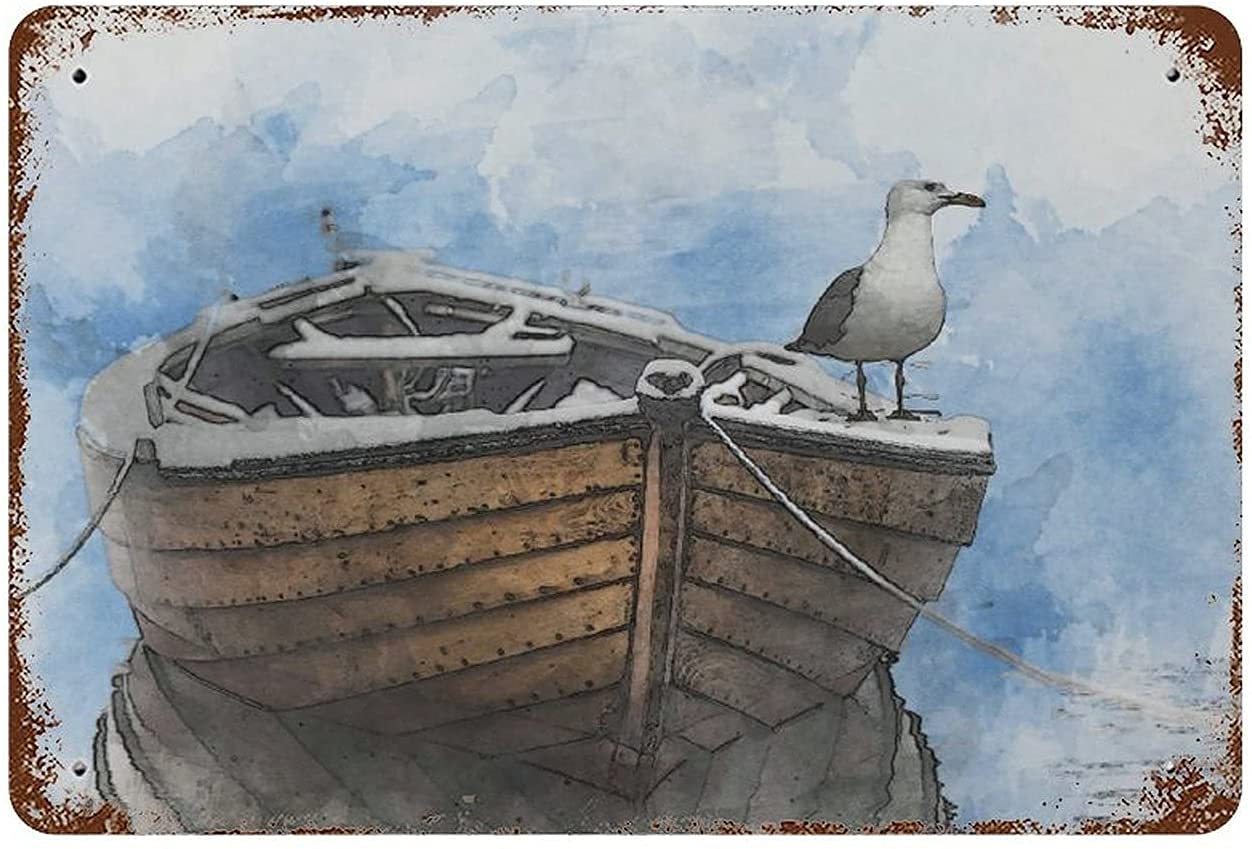 Seagull Boat Vintage Style Metal Tin Sign Home,Living Room,Kitchen,Dining Room,Bedroom,Farmhouse,Wall Decoration 12" x16"