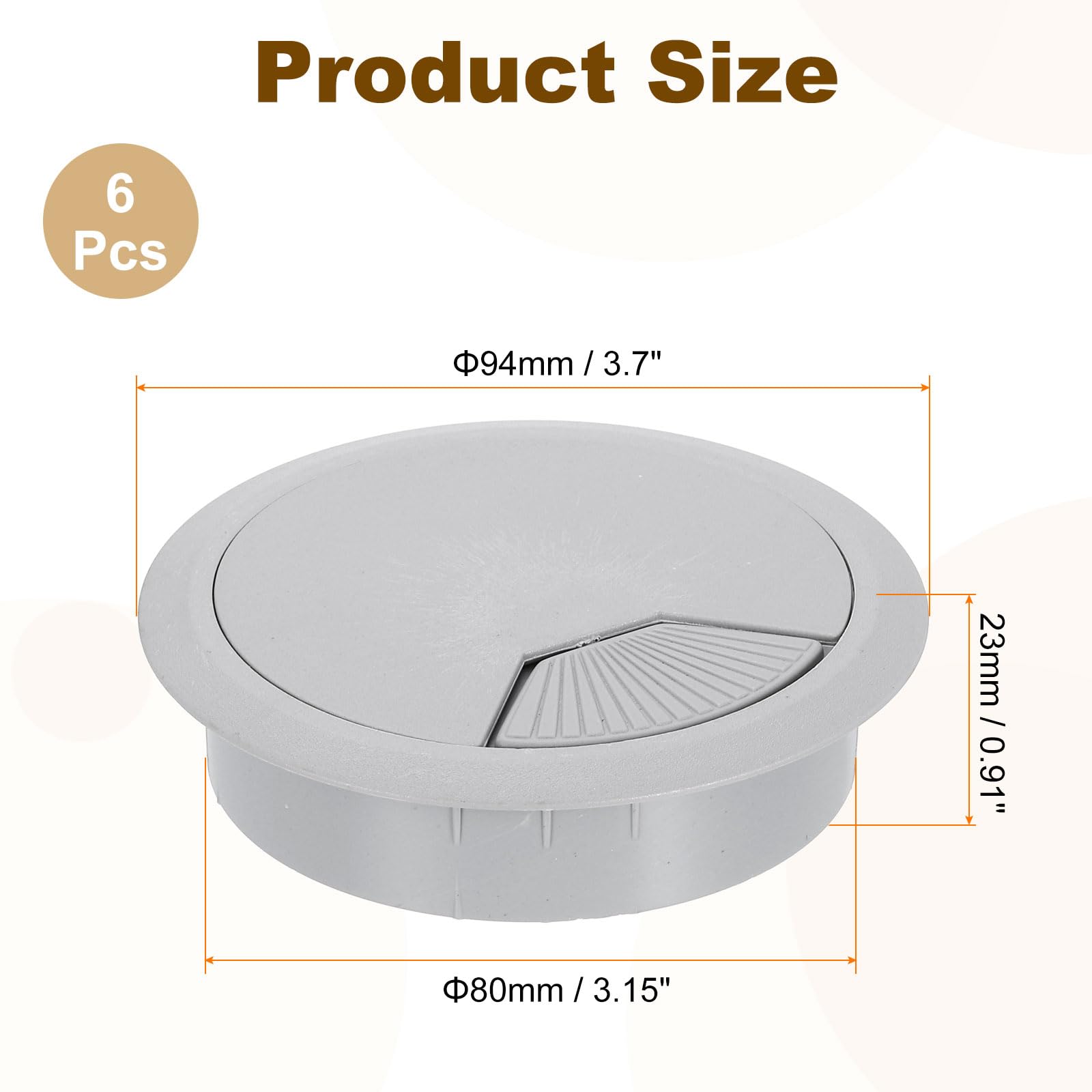 uxcell 6 Pcs 80mm (3.15 Inch) Desk Grommet, Plastic Cable Hole Cover, Wire Cord Cable Organizer for Home Office Computer Desk Cabinet, Gray