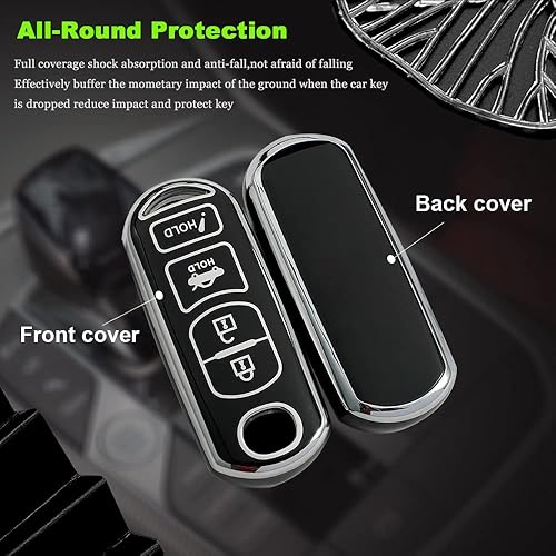 Miniatura 3 de ontto Funda para llavero de 4 botones, borde plateado, compatible con Mazda 3, 6, 8, Miata, MX-5, CX-3, CX-5, CX-5, CX-7, CX-9, carcasa para llave